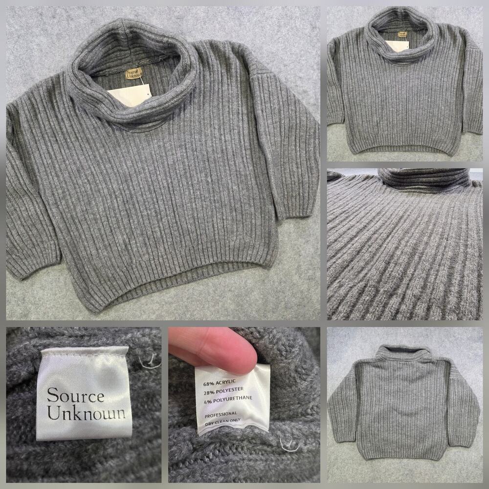 Source Unknown Sweater Womens OS Becca Gray Ribbed Cowl Neck Pullover Knit NWT